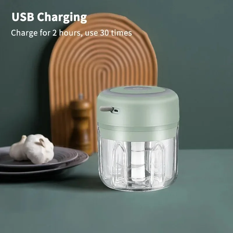 كسارة الثوم الكهربائية اللاسلكية الصغيرة المحمولة 100 مللي/250 مللي المروحية USB شحن الزنجبيل الفلفل الحار الخضار آلة المطبخ