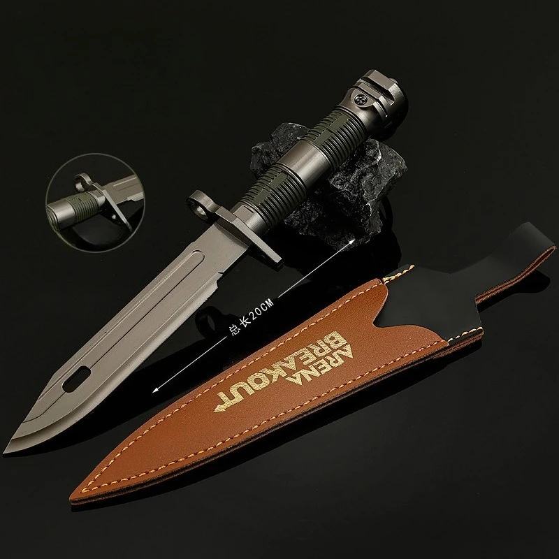 20cm/7.87in Arena Breakout Game Peripheral Figurine M9 Small Knife Leather Cover Version Metal Crafts Ornament Toy for Boy Gift