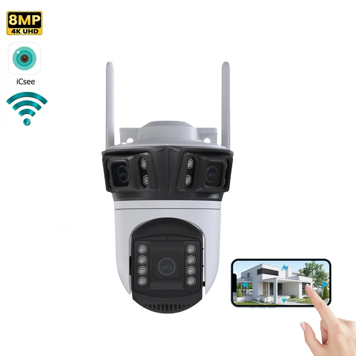 

4K WiFi Security Camera, Bluetooth/WiFi/Ethernet, 3 Night Vision, Auto Tracking, Spotlight Alarm, 128GB SD & Cloud Storage