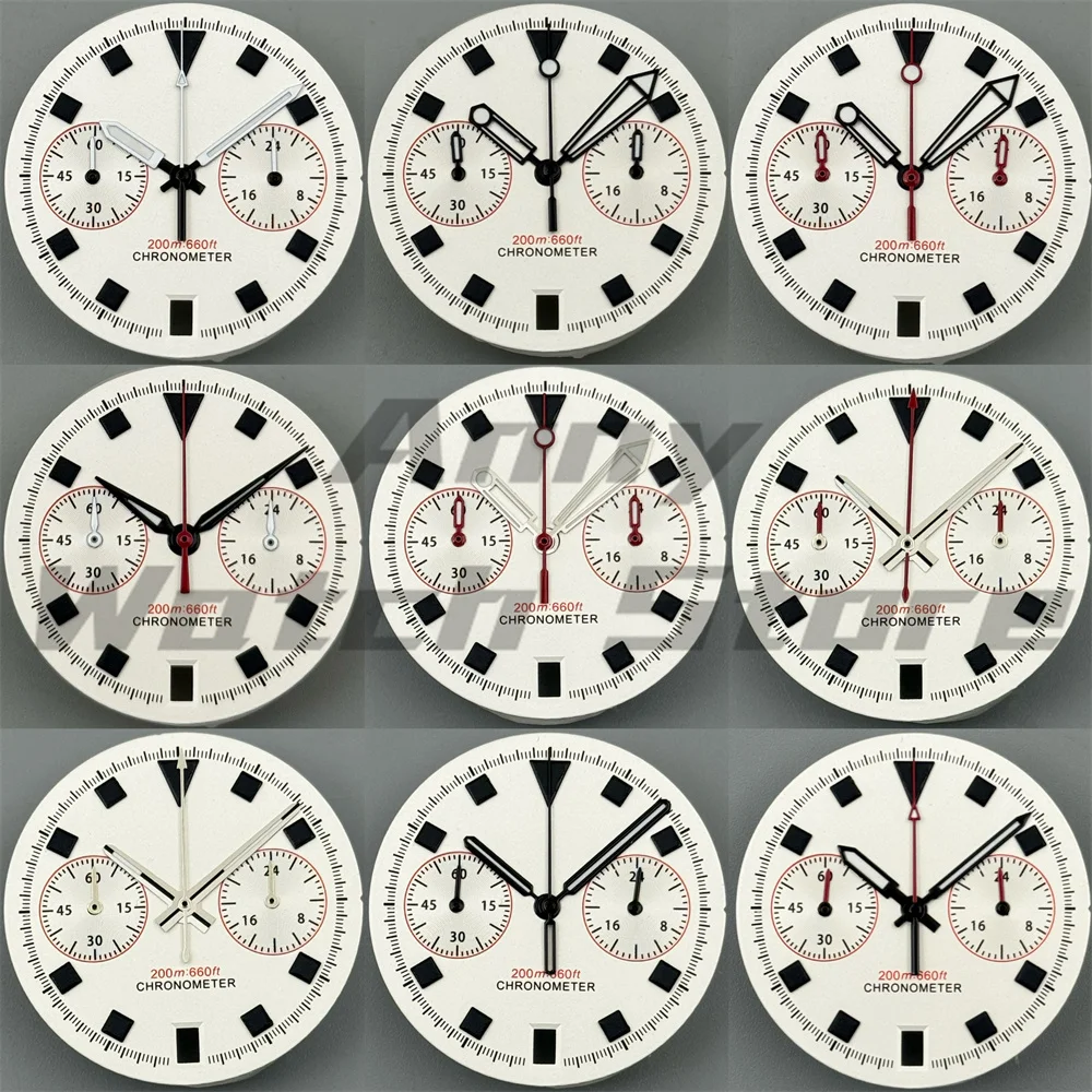 New Fashion 30mm White Dial With New Snow Hands 6 O‘clock Date C3  Green Luminous Fit VK64 Movemen