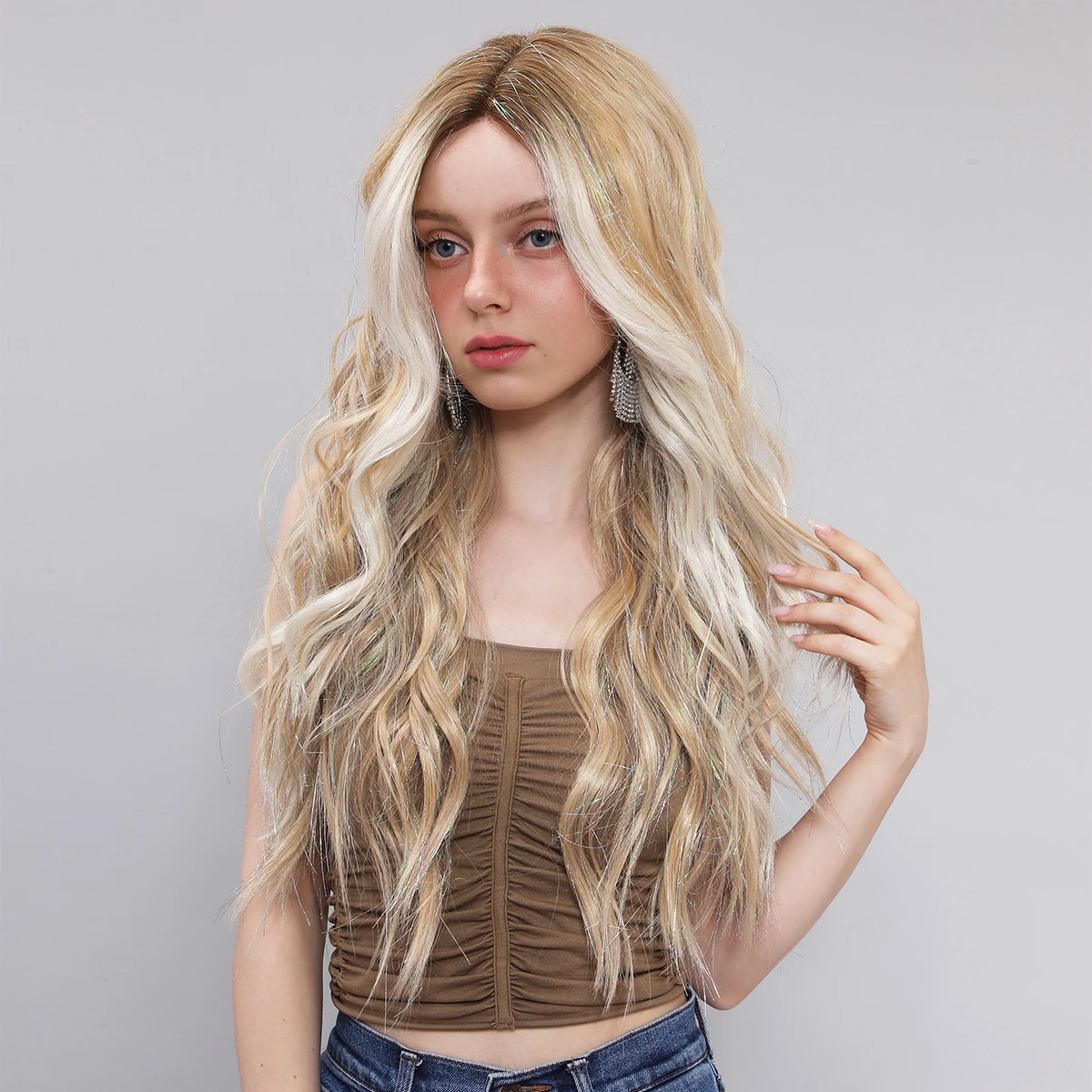 Smilco Blonde Synthetic Lace Front Curly Wigs For Women Long Wave Invisible Lace Front Preplucked Wig Daily Party Heat Resistant