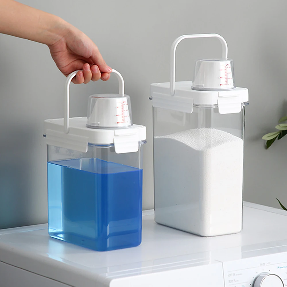 Laundry Detergent Container with Labels Plastic Storage Container Food Storage Pots Cereals Dispenser Kitchen Storage Organizer