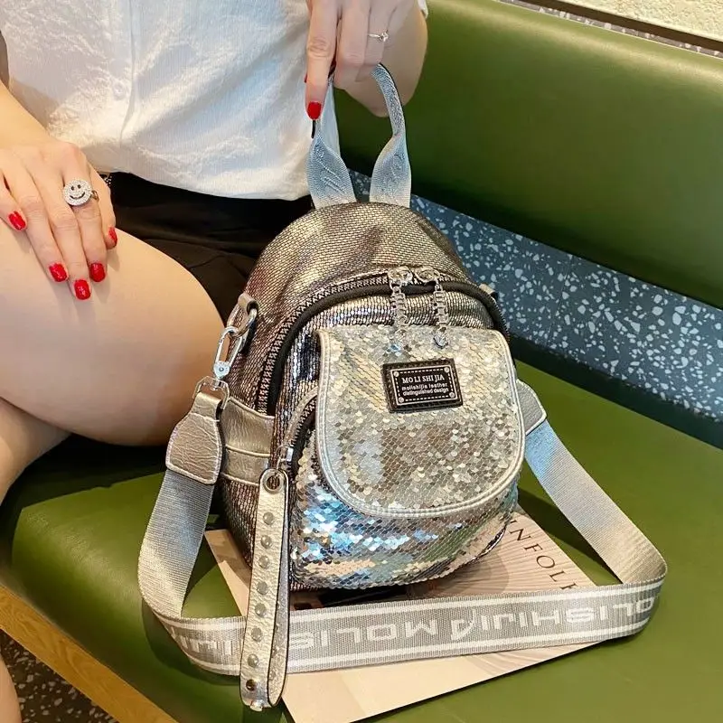 Sequined Leather Backpack Women's Trendy Fashion Foreign Style Temperament Super Fire High-end Bag Personalized Rivet Backpack