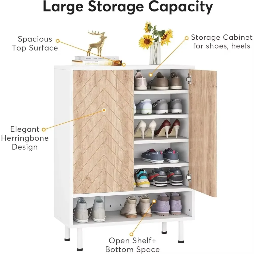 Shoe cabinet, 18 pairs of shelf organization cabinets with doors, 6 levels of modern storage shelves for entrances