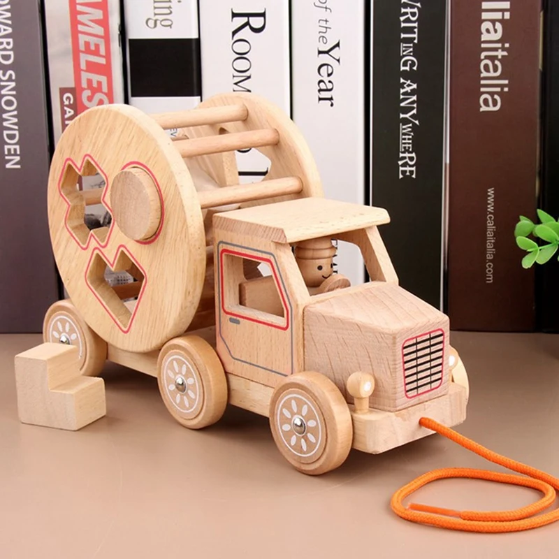 Kids Wooden Pull Car Assembling Building Blocks Shape Matching Game Educational Toy For Children Puzzle Learning Toys