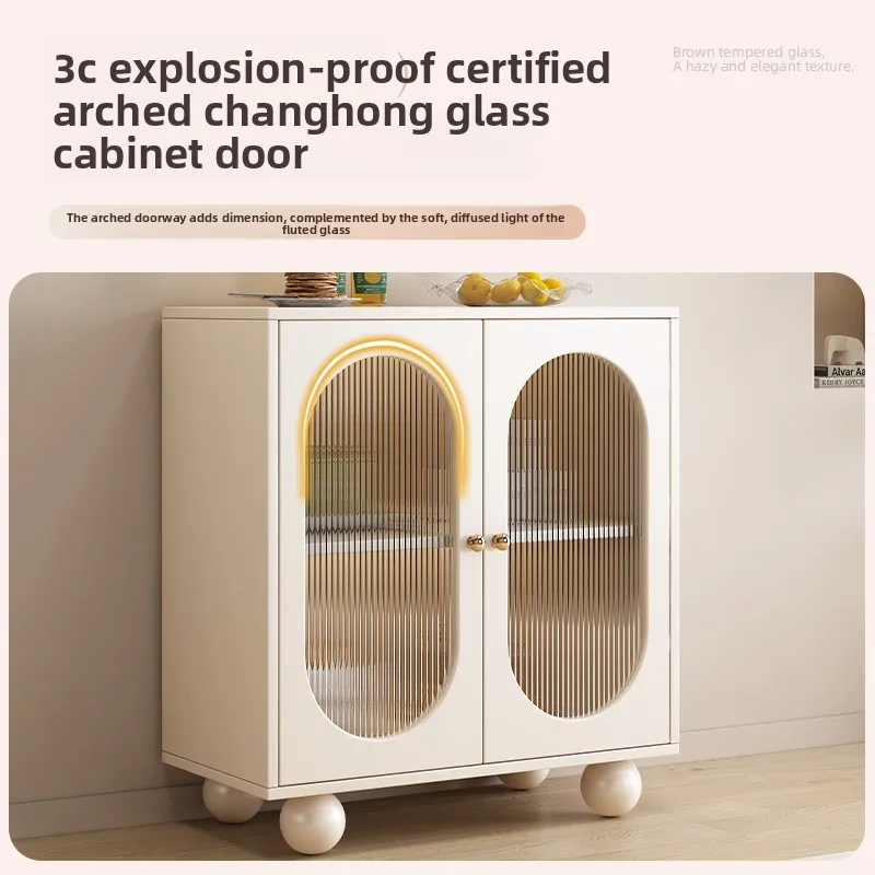 #Cream Style Wood Bucket Cabinet Sideboard with Dust-Proof Feature for Bedroom Kitchen & Living Room Storage