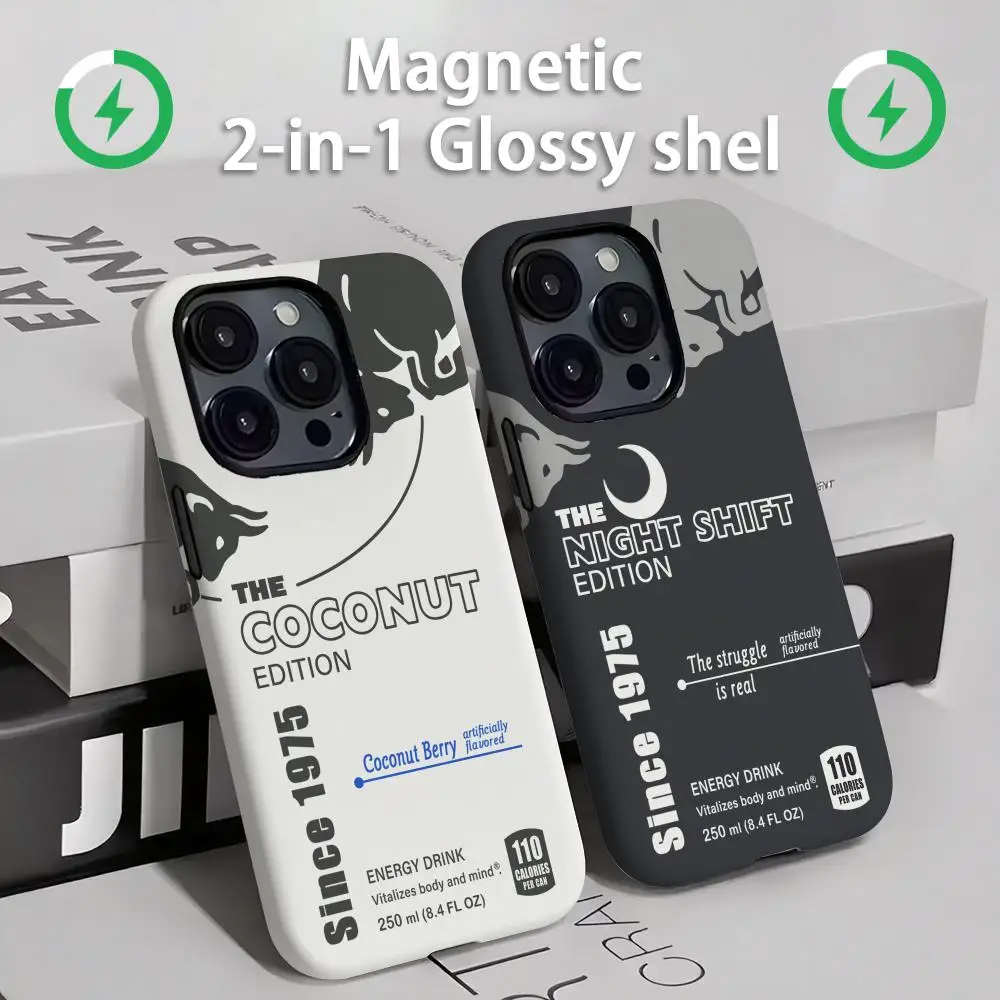 Coque de téléphone magnétique 2 en 1, brillante, nouveau design élégant pour boisson taureau, pour iPhone17 16e 16 15 14 13 12 11Pro Max Plus