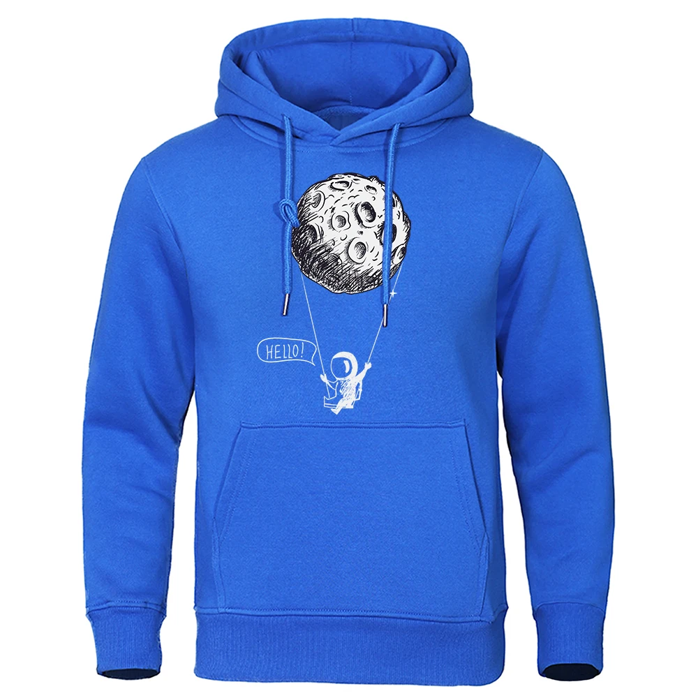 Funny Cartoon Astronaut Swinging On The Moon Men Hoodies Hip Hop Pullover Hoodie New Pocket Loose Hoodies Casual Loose Clothing