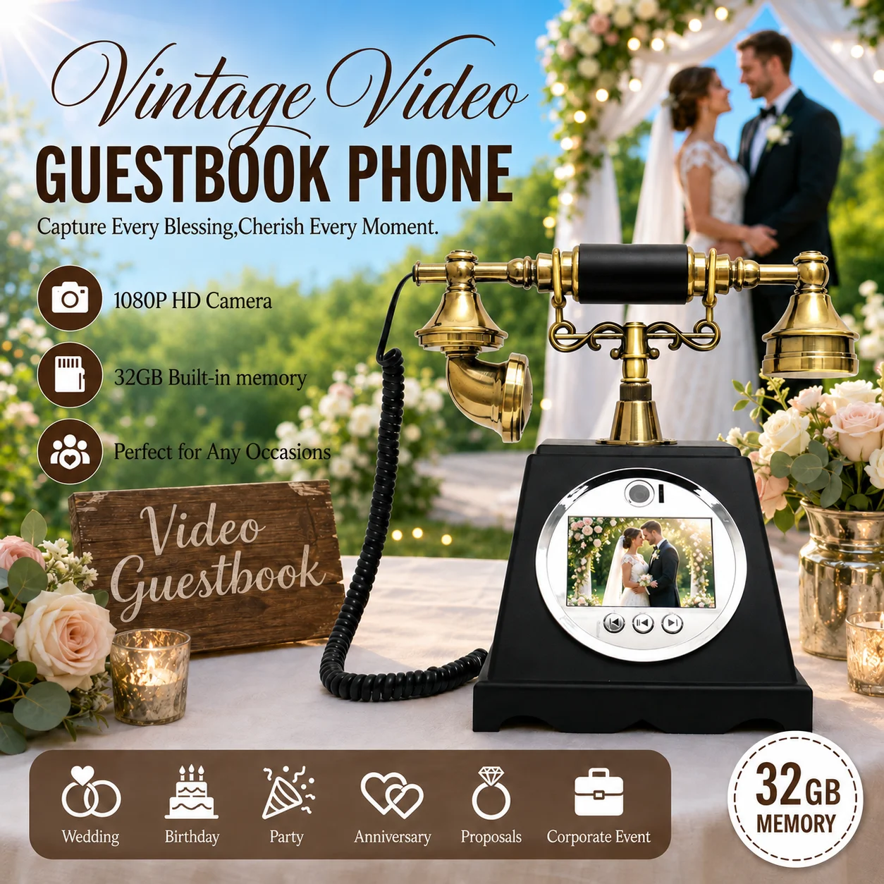Image of Hochzeits-Video-Gästebuch, All-in-One-Gäste-Check-in- & Segenswünsche-Video-Rekorder für Hochzeiten, Partys & Bankette