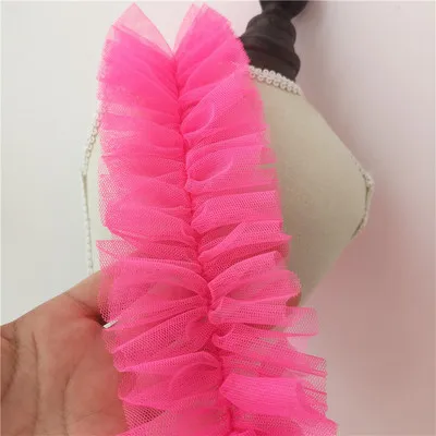 1Meter Neon Ruffle Mesh Lace Fabric DIY Ladies Children\'s Clothes Neckline Cuff Sewing Side Dress Wedding Headwear Accessories