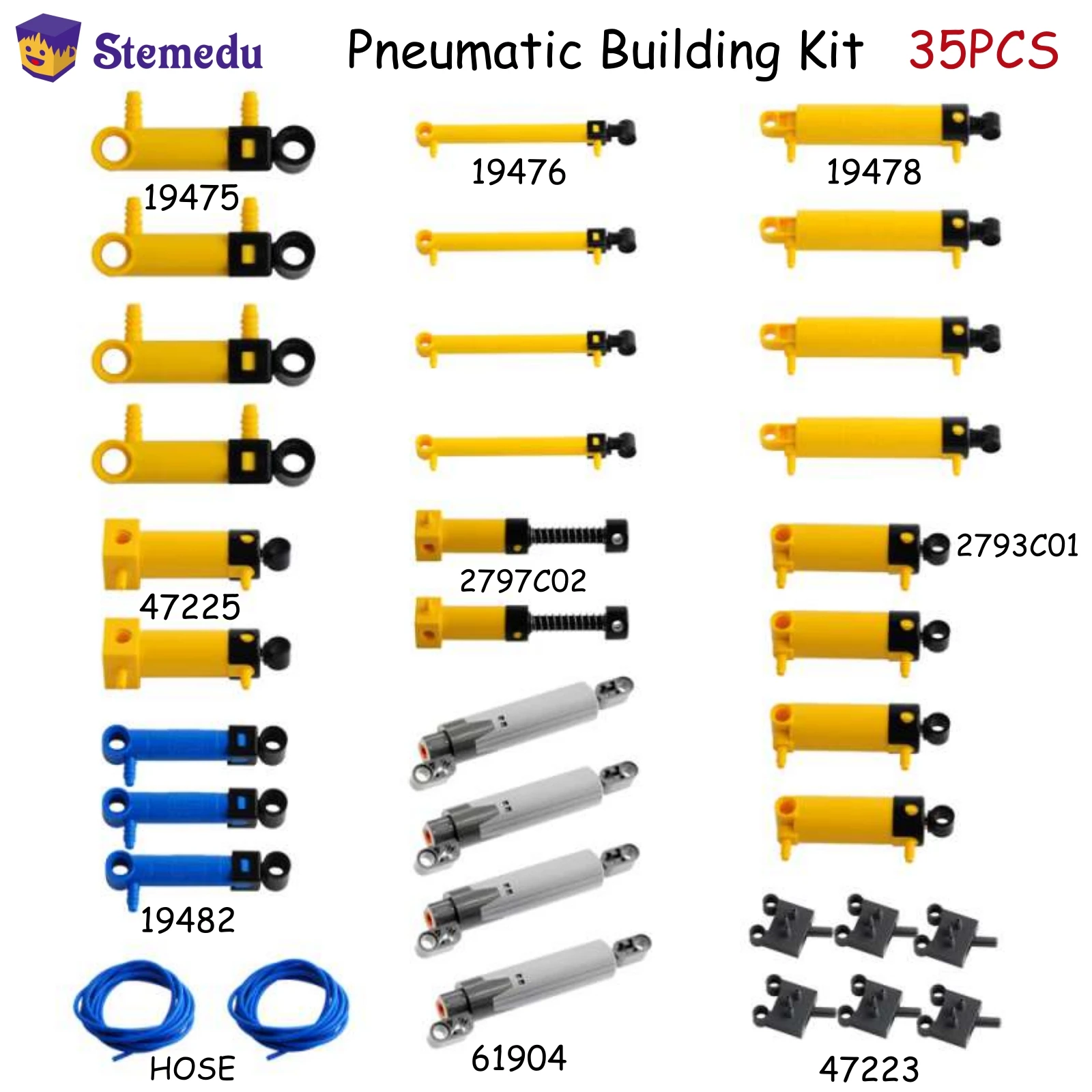 MOC Switch Piston Air Pump Tank Push Rod Putter Hose 9641 42043 47225 High-tech Parts Pneumatic Building Block Compatible-Leduo