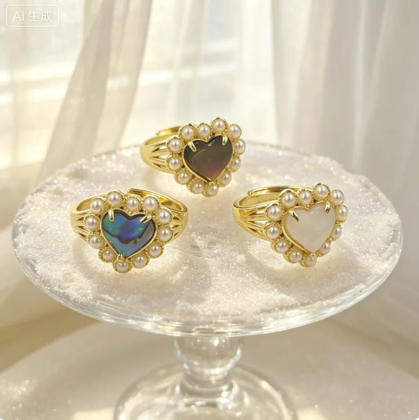 WT-MPR081 Fashion Design Reflective Shell And 18k Gold Pearl Paved Rings For Women Daily Perfect Match Accessories