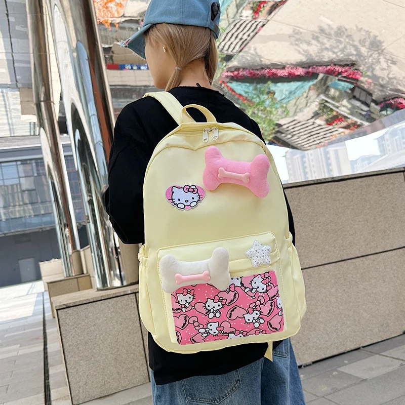 New Sanrio sweet cute milk yellow backpack cute cartoon Hello Kitty backpack Sanrio large capacity casual comfortable backpack