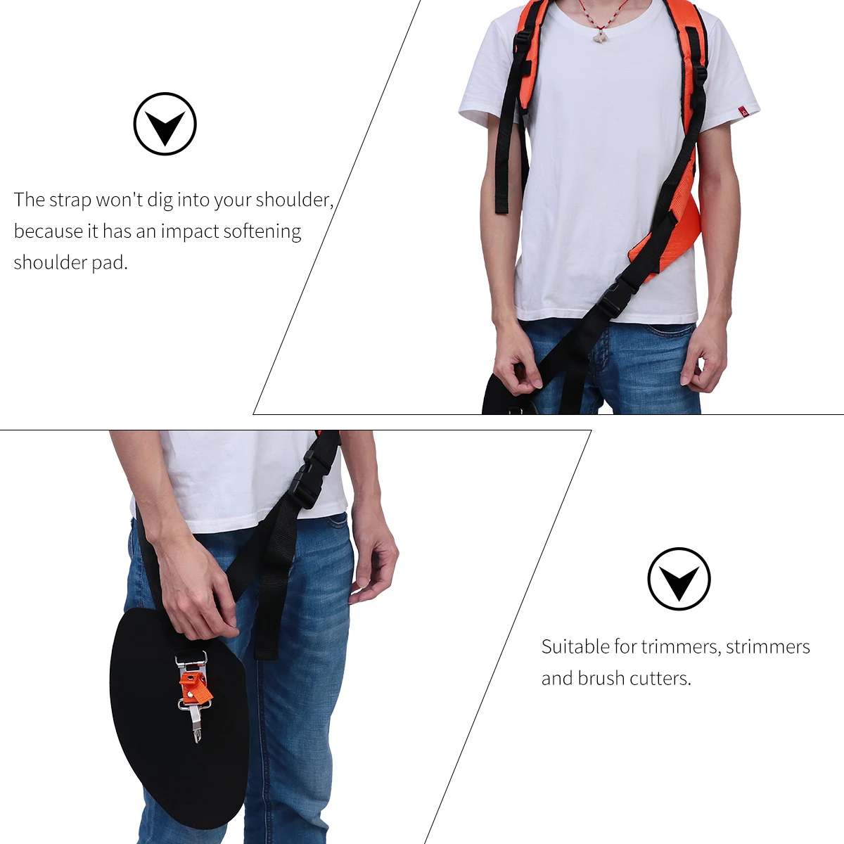 

Brush Double Shoulder Strap Adjustable Waist Band Trimmer Belt Padded Clamps Easy Attach for Lawn Mower