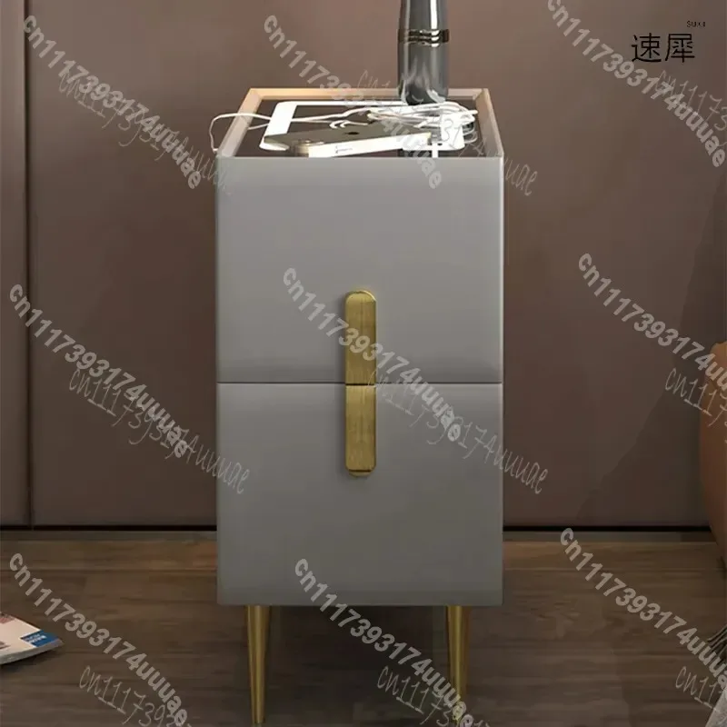 Modern Smart Bedside Table with Wireless Charger and Bluetooth Speaker Multi Function Mini Nightstand for Bedroom Home Decor