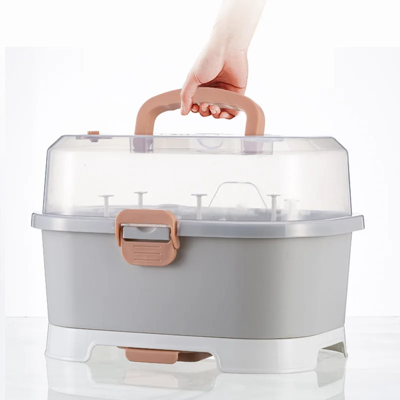 LazyChild Baby Bottle Storage Box Portable Handheld Large Capacity Tableware Container Draining Rack Baby Food Prep Tools