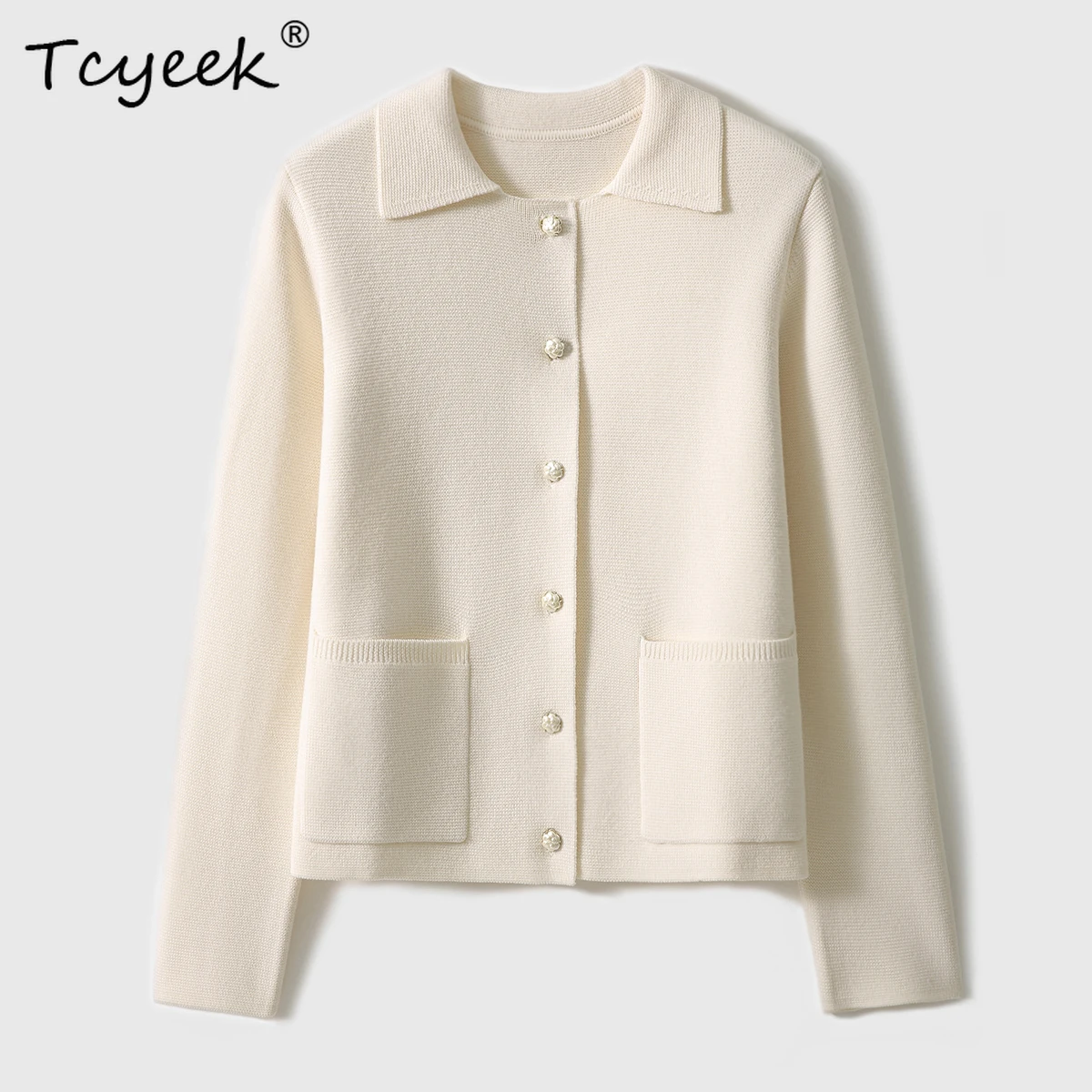 

Tcyeek-100%Merino Extrafine Wool, 2024 Woman Elegant Cardigan, Machine Washable Jackets, Sweaters, Autumn Winter Coat C40310QM