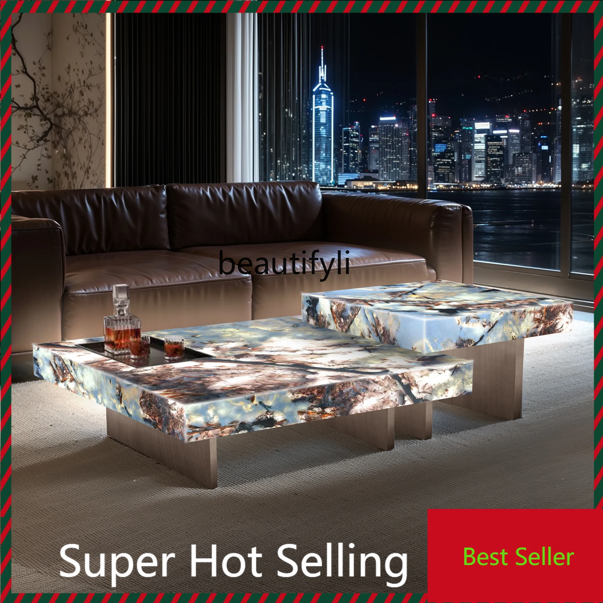 

B132 Coffee table combination living room square jade luxury stone light luxury high-end large flat-floor villa coffee table