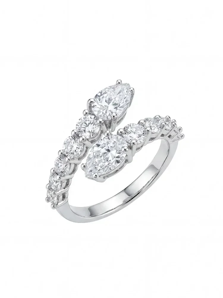 925 Sterling Silber, birnenförmiger Zirkon, halber Eternity-Ring, offener Ring für Damen, Verlobung, Hochzeit, hochwertiger, edler Schmuck – Detail 9