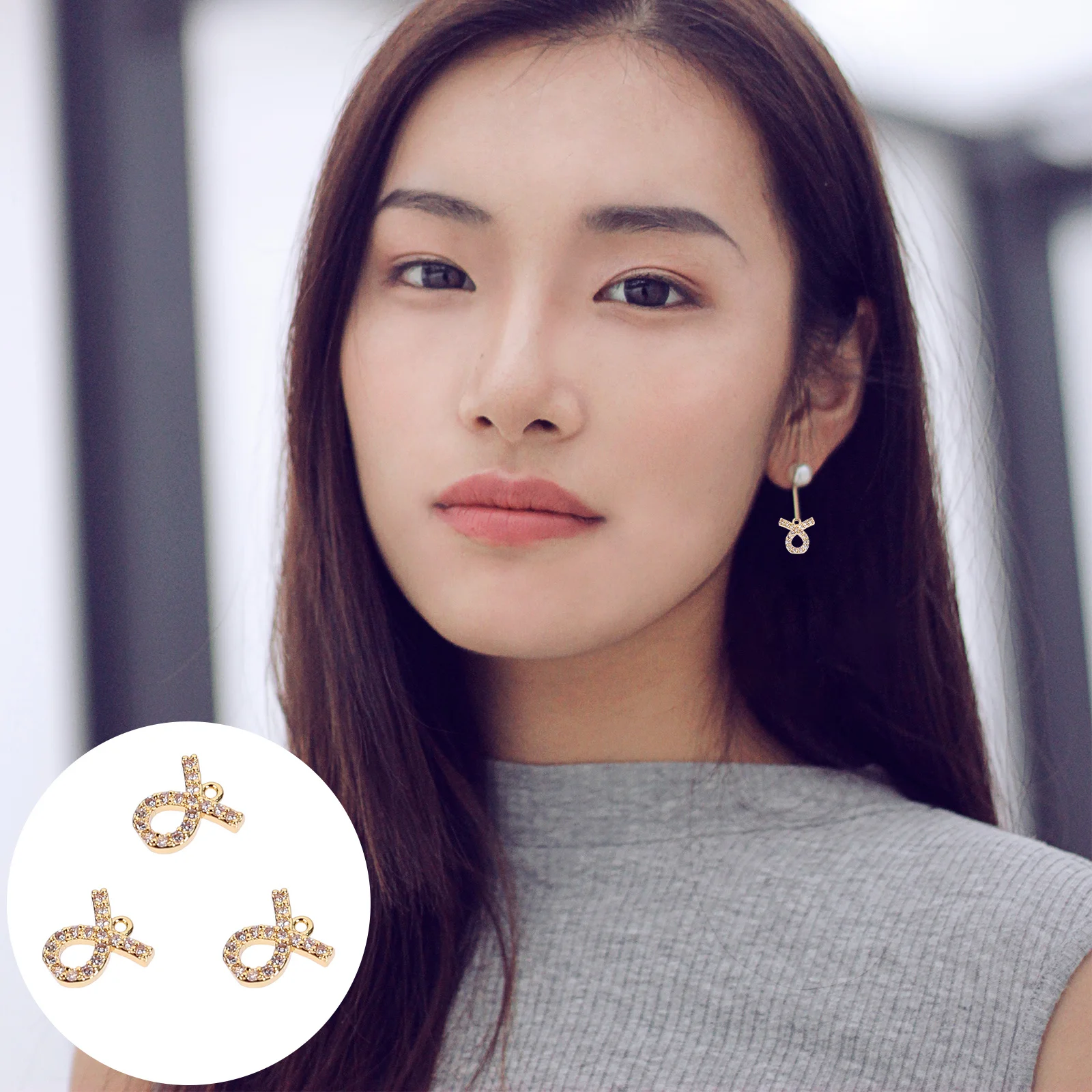 3 قطعة قلادة زودياك أقراط نحاسية أنيقة لامعة الأذن ترصيع لحفل زفاف عادية أنيقة لتقوم بها بنفسك مجوهرات هدية أقراط نحاسية