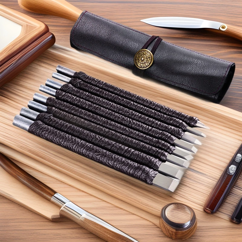 8/10/12 Pcs Tungsten Steel Stone Engraving Kit Professional Chisel Wood Seal Stone Carving Cutting Blade Hand Tool Set