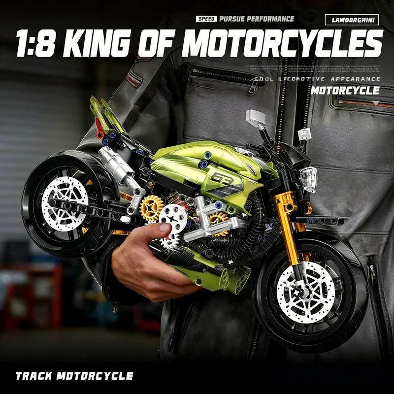 

1:8 Scale Green Motorcycle Building Block Set | 36cm Chain-Driven Mechanical Motorcycle Model Kit | Collector-Level Desktop Disp