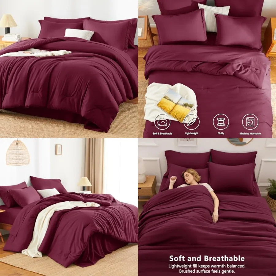 Size Comforter Sets - 7 Pieces Bed in a Bag, Luxury Comforter Set with Sheets for All Season, Bed Set with Comforter, Flat Shee