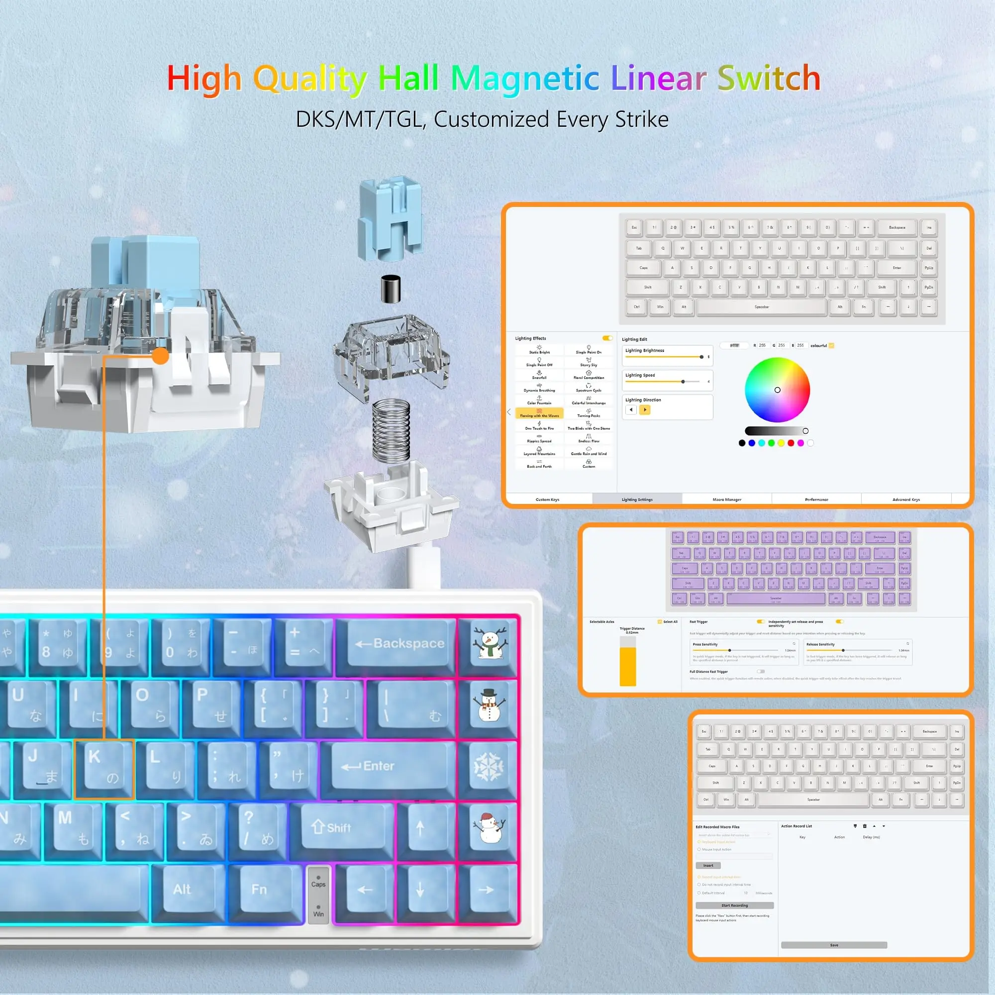 Womier M68 HE V2 Snowman Rapid Trigger Halla Механическая клавиатура Магнитный переключатель Веб-накопитель RGB Проводная клавиатура для Mac Win