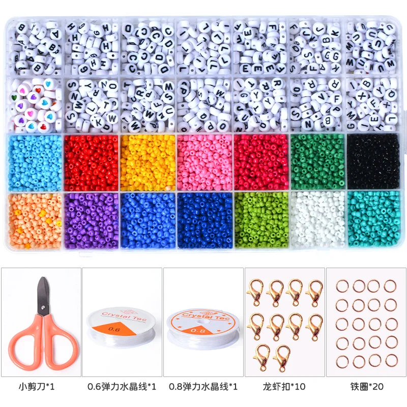 Creative Diy Friendship Bracelet 28 Grid 3mm Glass Rice Diy Bead Set Bracelet Making Kit Letter Bead Material Girl Birthday Gift