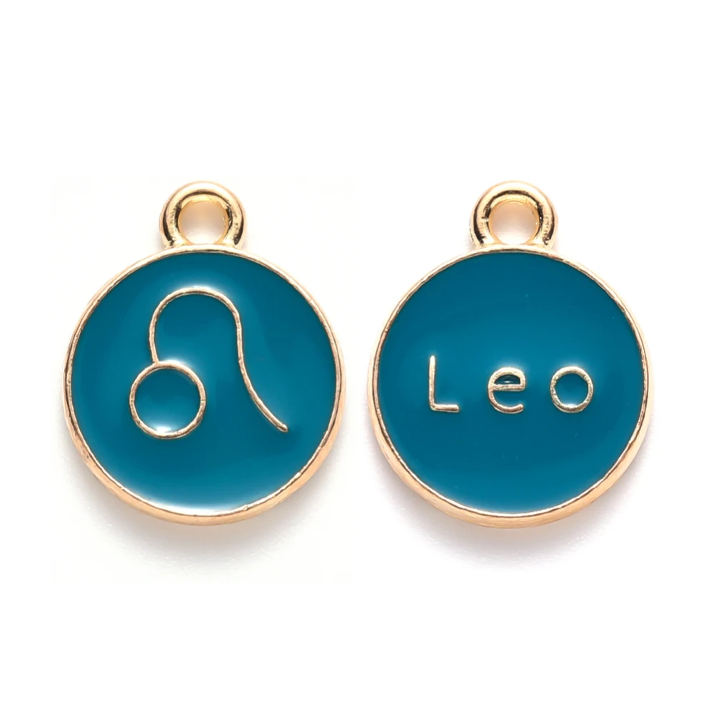 20Pcs Leo Alloy Enamel Pendants Flat Round with Constellation Jewelry Making Charms for Women Festival Gifts Jewelry DIY Making
