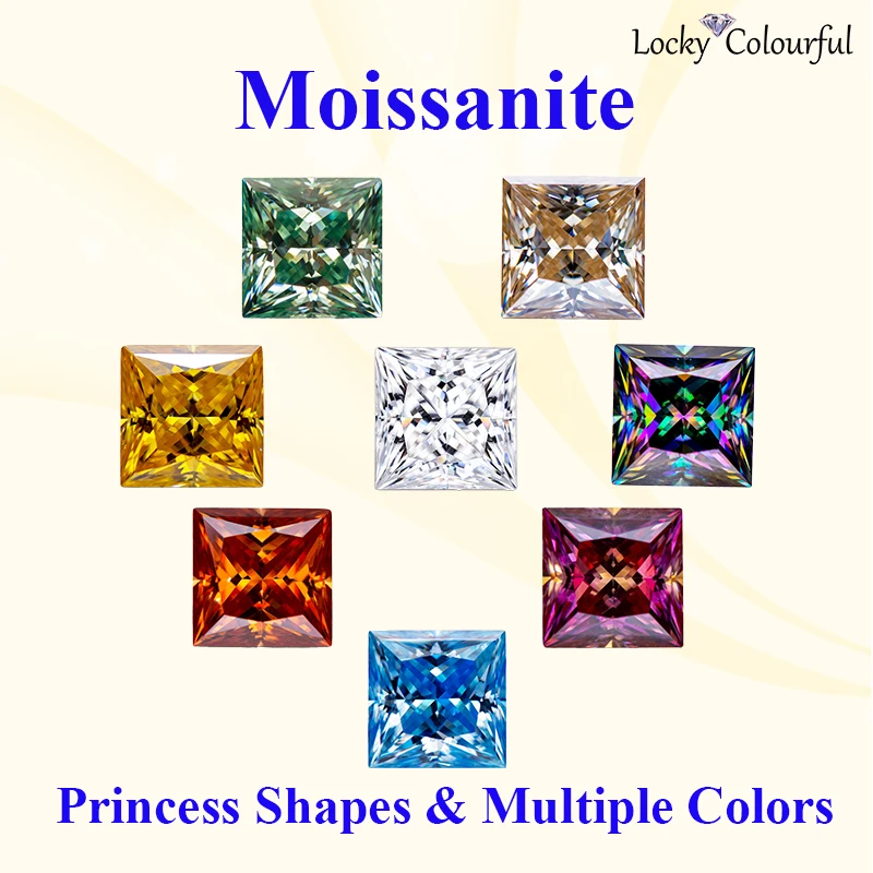 Moissanite Princess Shape B Group Style Multiple Colors VVS1 DIY Charms Beads for Jewelry Earrings Making with GRA Certificate