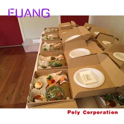 Custom  Biodegradable catering takeaway packaging boxes for fast food custom logo round square disposable kraft paper container