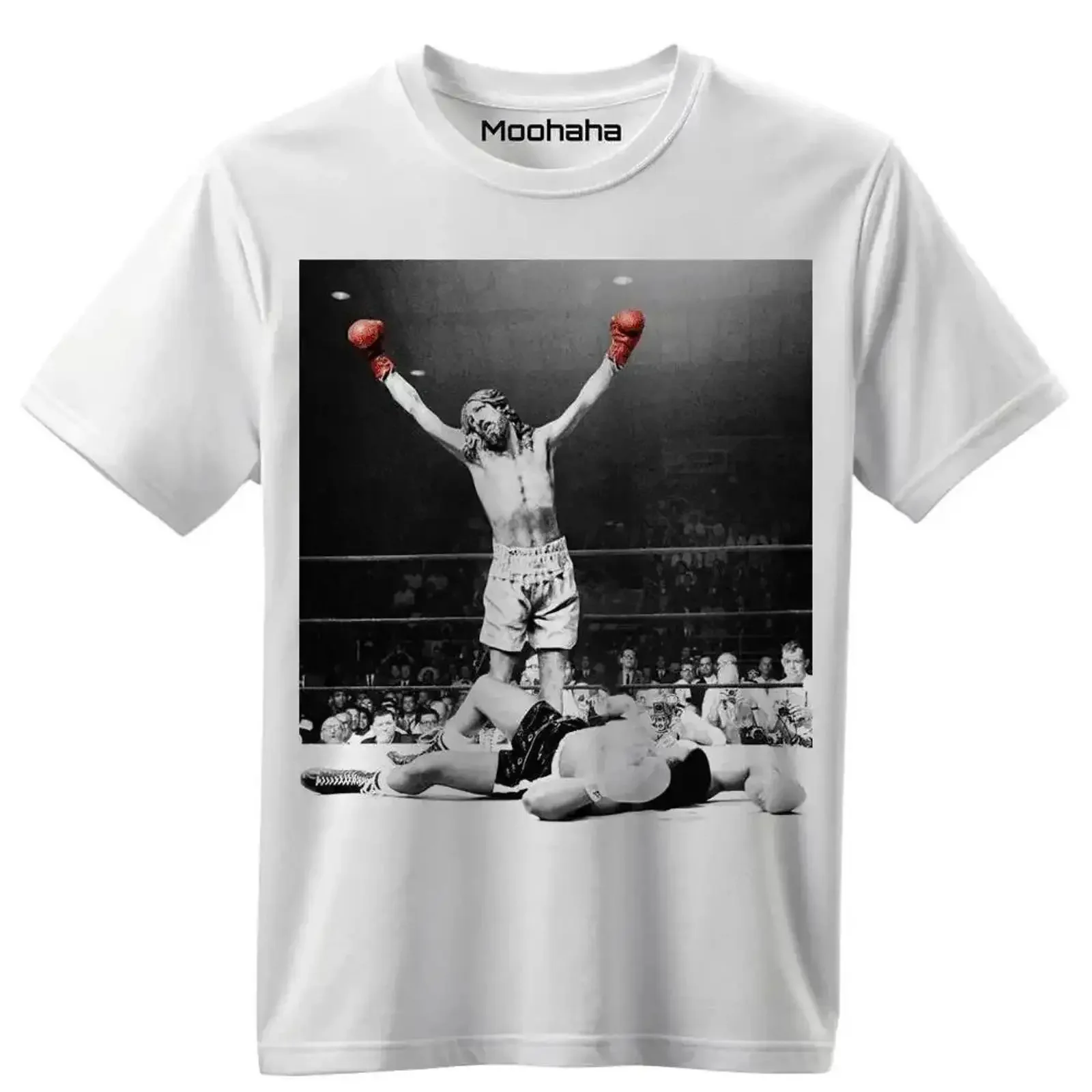 Jesus One Punch Knockout Art T Shirt Vintage Boxing Streetwear Moohaha vintage Washed Soft Stylish fashion Stretched homme