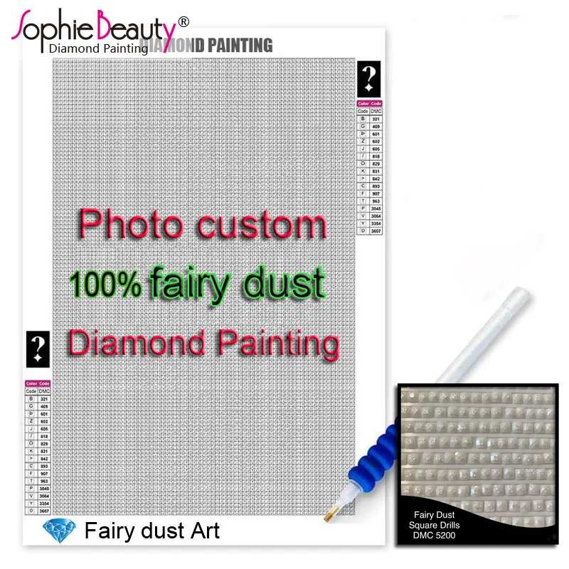 Sophie Beauty New Fashion 100% Square Fairy Dust Beads 5D Diy Diamond Painting Photo Custom Mosaic Embroidery Diamond Art Gift