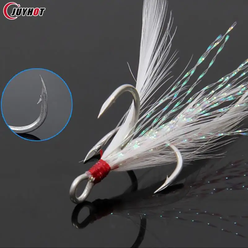 1pcs Treble Fishing Hooks With Feather Tackle Fishing Hook Stronger Carbon Steel Barbed Fishhooks Pesca Accessary