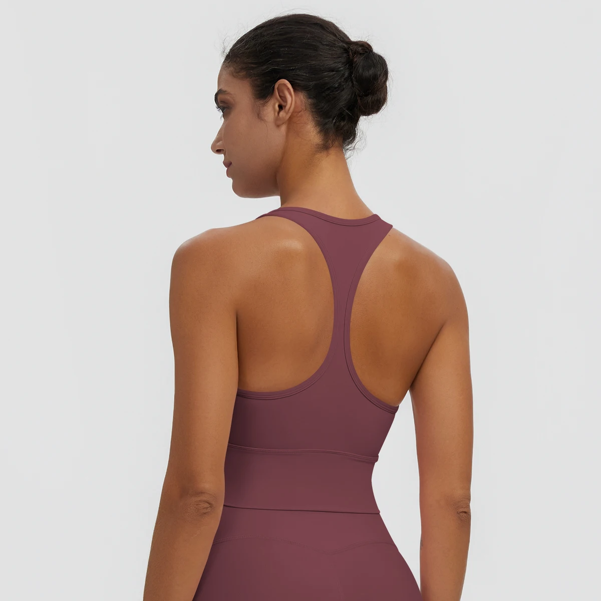 Rooftrellen Damen Einfarbige Yoga-Weste mit Raffung, schönem Rücken, I-förmigem Design, Yoga-Top mit Brustpolster, stoßfestes Workout-Top – Detail 17