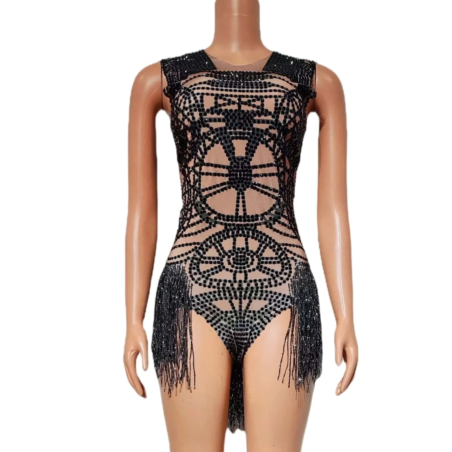 Duwang, leotardo con borlas y diamantes de imitación brillantes, club nocturno, baile, DS, espectáculo, ropa de escenario, mono elástico, traje de cantante femenina para fiesta