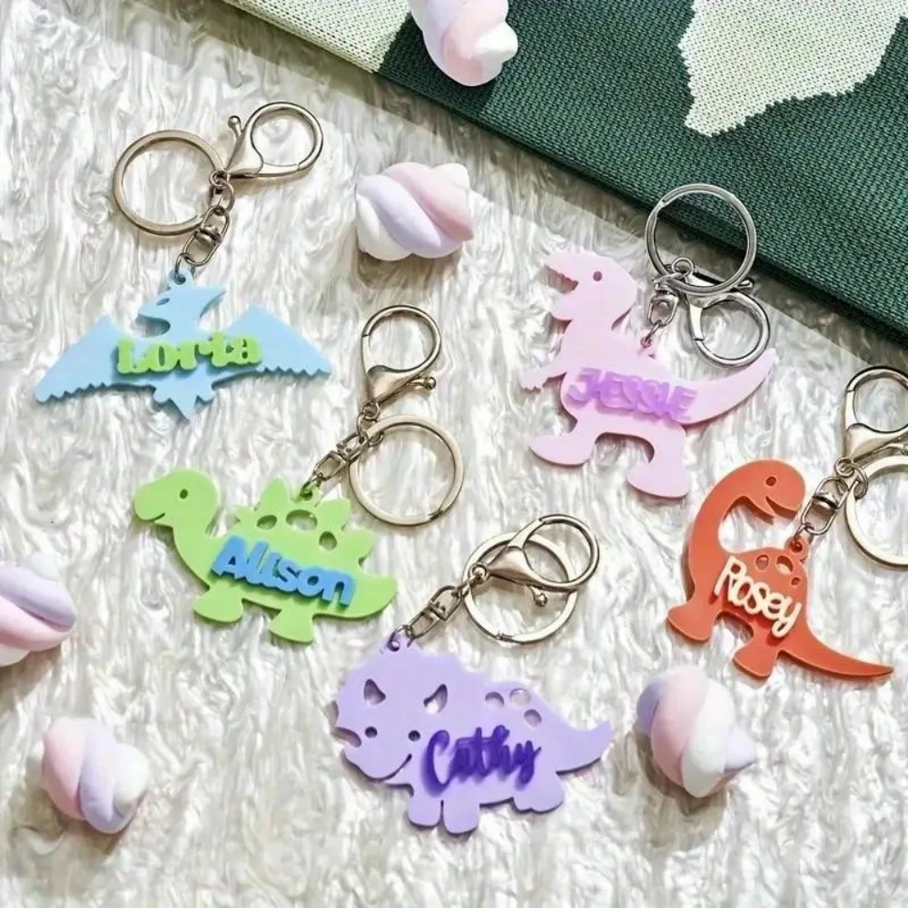 

2025 Customized cute colorful dinosaur shape acrylic nameplate backpack key pendant DIY jewelry gifts