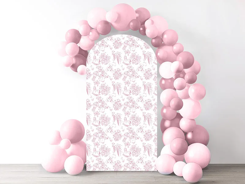 

Mehofond Custom 2-Sided Pink Vintage Pattern Girl Birthday Party Baby Shower Cover Chiara Arch Wall Decor Backdrop Photo Studio