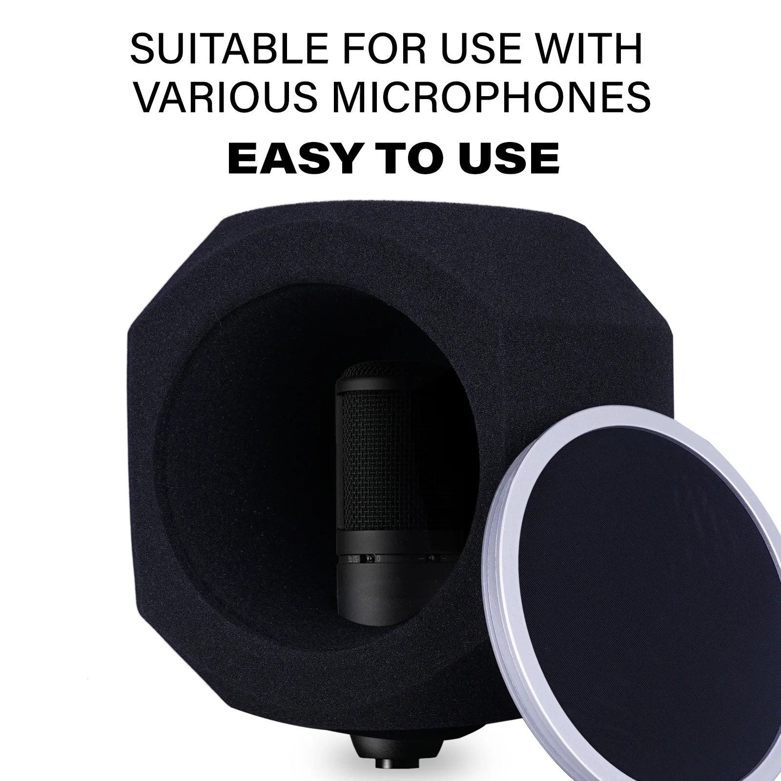 Microphone Windscreen Pop Filter with Mic Stand&Phone Holder,Recording Shield，Mic Isolation Ball Sound-Absorbing Foam view 6