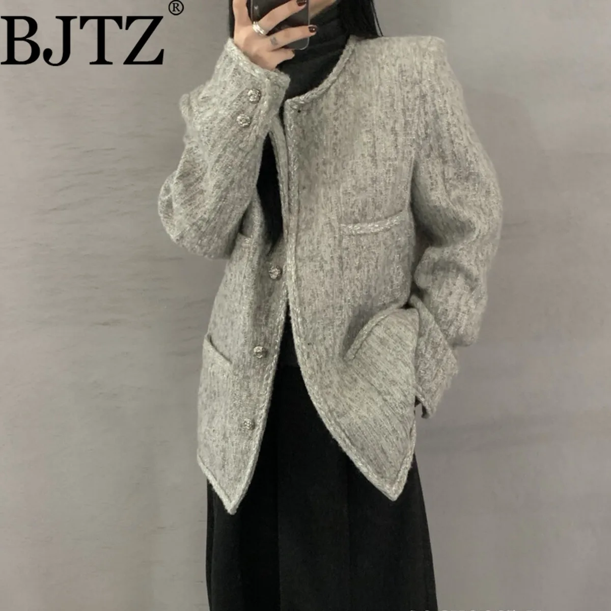 

BJTZ Women’s Thickened Wool Coat 2025 Autumn Button Jacket Premium Soft Elegant Casual Outerwear High Quality Lounge Wear