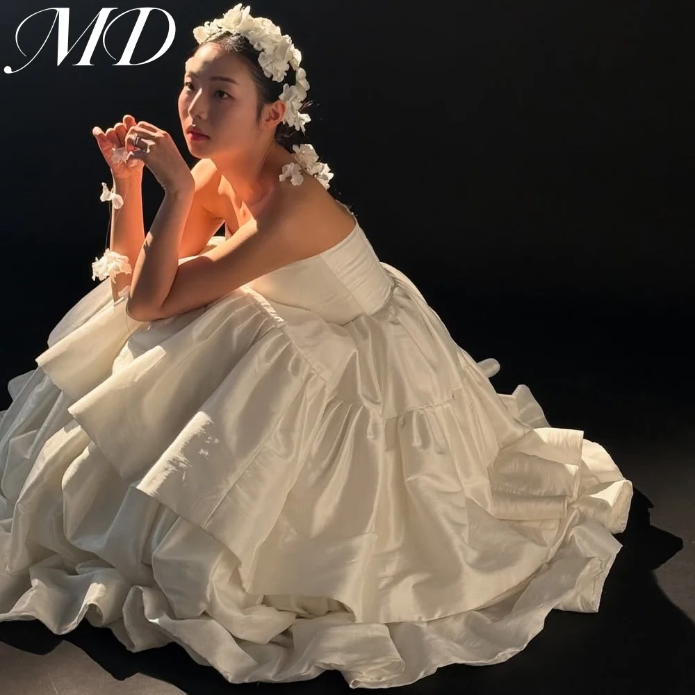 MD Exquisite A-line Wedding Dress Strapless 웨딩드레스 Taffeta Tiered Pleat Bridal Gown Corset Back Customized vestidos de novia