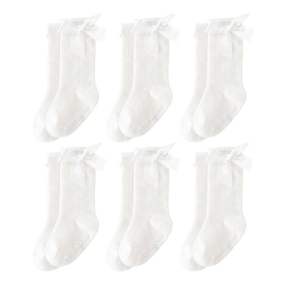 

6 Pairs Fashion Long Baby Knee Socks Soft Comfortable Kids Socks Anti-slip Breathable Big Bow Hosiery 1-3 Years Old