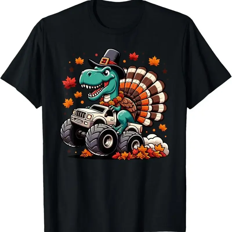 Thanksgiving T Shirt Boys Kids Dinosaur Rex Fall Truck