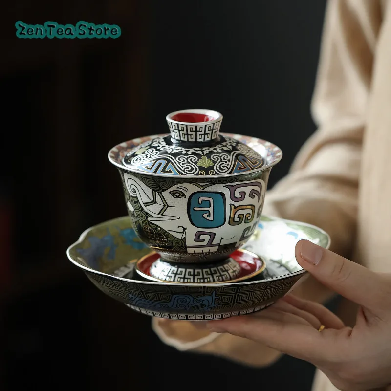 High Foot Cover Bowl High-grade Single Tea Bowl Ceramic Kung Fu Tea Set Large Not Hot Three Bowl