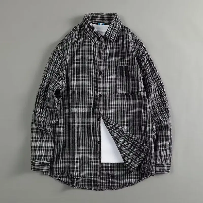 

Новая ретро-куртка в японском стиле в клетку с карманами, свободного кроя, повседневная, с длинными рукавами, весенняя модная верхняя одежда 2026 года