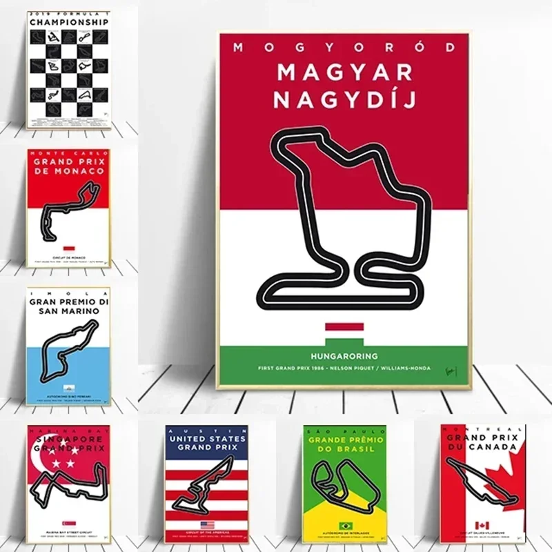 Формула-1-гоночный-трек-холст-живопись-принты-различные-страны-схема-Монако-настенная-художественная-картина-схема-постер-украшение-для-дома