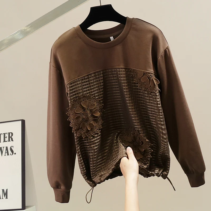 

Корейский свитшот с объемным цветочным декором, свободный крой, длинный рукав, модный, универсальный, повседневный, удобный топ