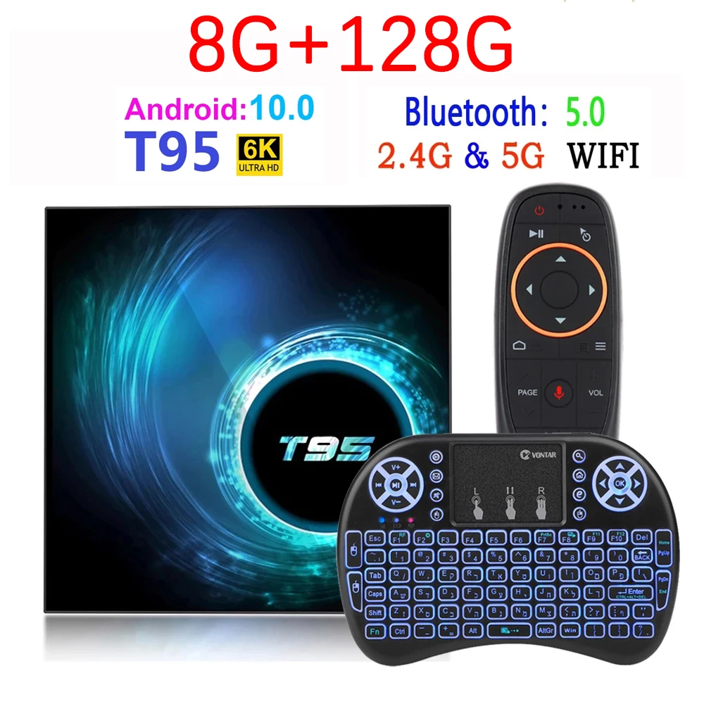 T95 TV, pudełko Android 10.0 8GB 128GB Allwinner H616 czterordzeniowy wsparcie Iptv 6k 3D h.265 4G 5G Dual WiFi BT 5, 0 inteligentny dekoder