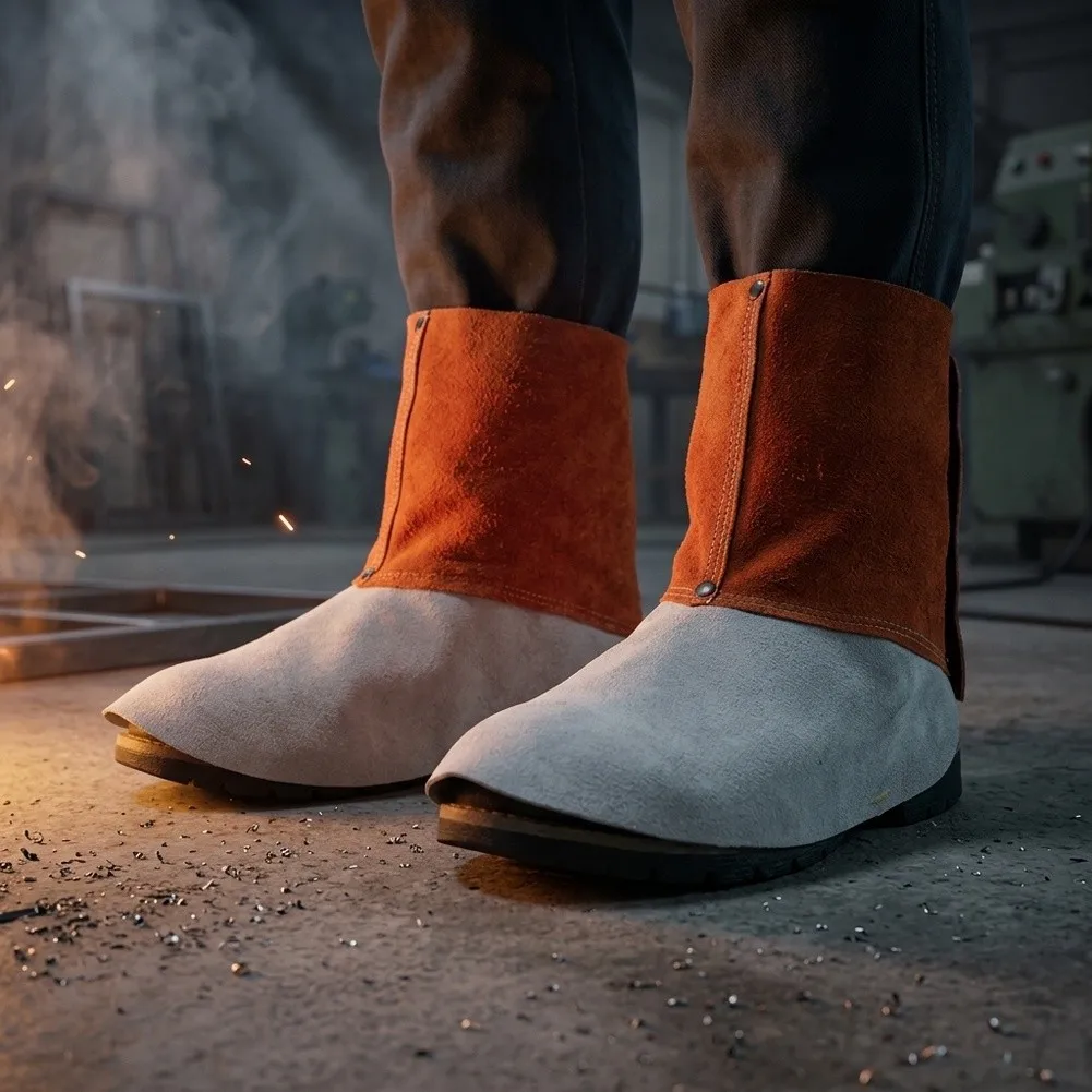 Welding Foot Protectors Made of Leather - Heat Resistant Boot Covers Gaiters for Daily Use in Metalworking Environments